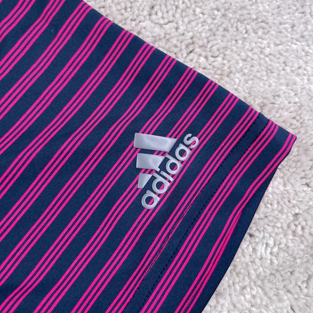 Adidas Polo Shirt Mens XL Blue Pink Stripes Golf Performance Stretch Athletic